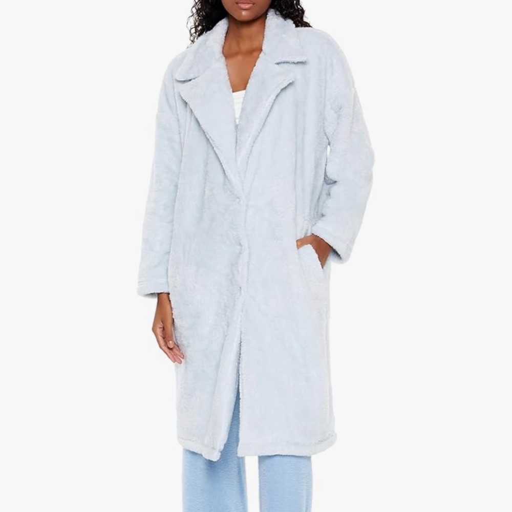 Forever 21 Blue Teddy Jacket Oversized Plush